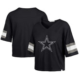 Dallas Cowboys '47 Women's Double Header Scout Cropped V-Neck T-Shirt - Navy - 47 brand