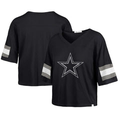 Dallas Cowboys '47 Women's Double Header Scout Cropped V-Neck T-Shirt - Navy - 47 brand