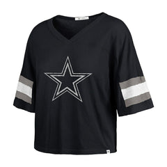Dallas Cowboys '47 Women's Double Header Scout Cropped V-Neck T-Shirt - Navy - 47 brand