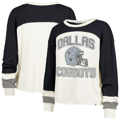 Dallas Cowboys '47 Women's Plus Size Double Header Curve Toni Long Sleeve T-Shirt - Cream/Navy - 47 brand