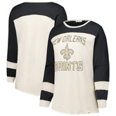 New Orleans Saints '47 Women's Plus Size Double Header Curve Toni Long Sleeve T-Shirt - Cream/Black - 47 brand
