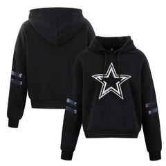 Dallas Cowboys Cuce Women's Cropped Sequins Pullover Hoodie - Black - NFL