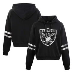 Las Vegas Raiders Cuce Women's Cropped Sequins Pullover Hoodie - Black - NFL