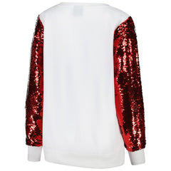 San Francisco 49ers Cuce Women's Sequin Sleeve V-Neck Pullover Sweatshirt- White - NFL