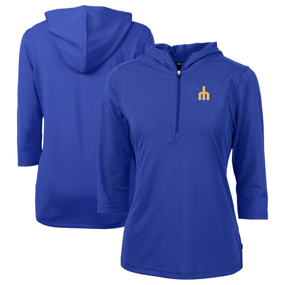 Seattle Mariners Cutter & Buck Women's DryTec Virtue Eco Pique Recycled 3/4-Sleeve Half-Zip Pullover Hoodie Sale