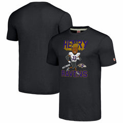 Derrick Henry Baltimore Ravens Homage Unisex Caricature Player Tri-Blend T-Shirt - Charcoal - NFL