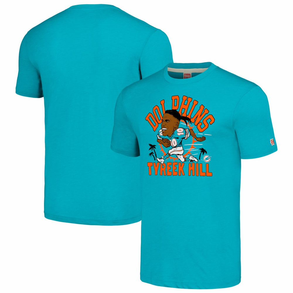 Tyreek Hill Miami Dolphins Homage Unisex Caricature Player Tri-Blend T-Shirt - Heathered Aqua - NFL