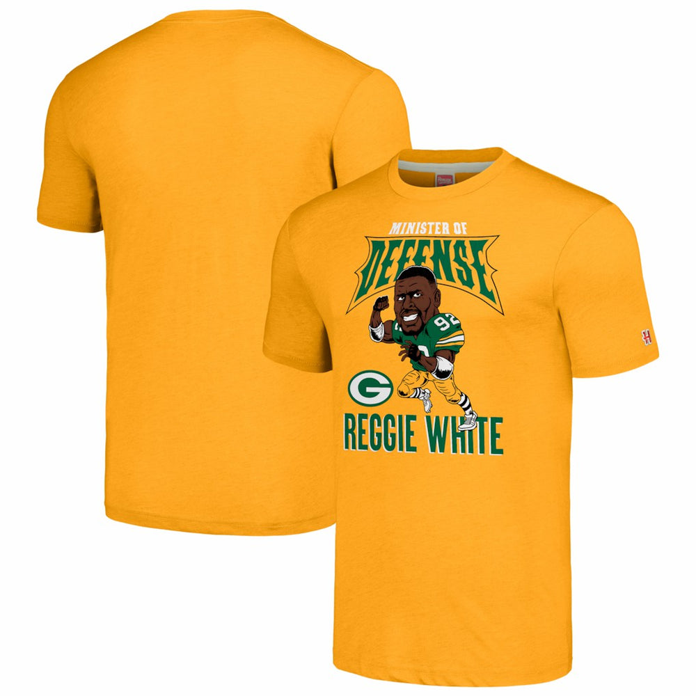 Reggie White Green Bay Packers Homage Unisex Caricature Retired Player Tri-Blend T-Shirt - Gold - NFL