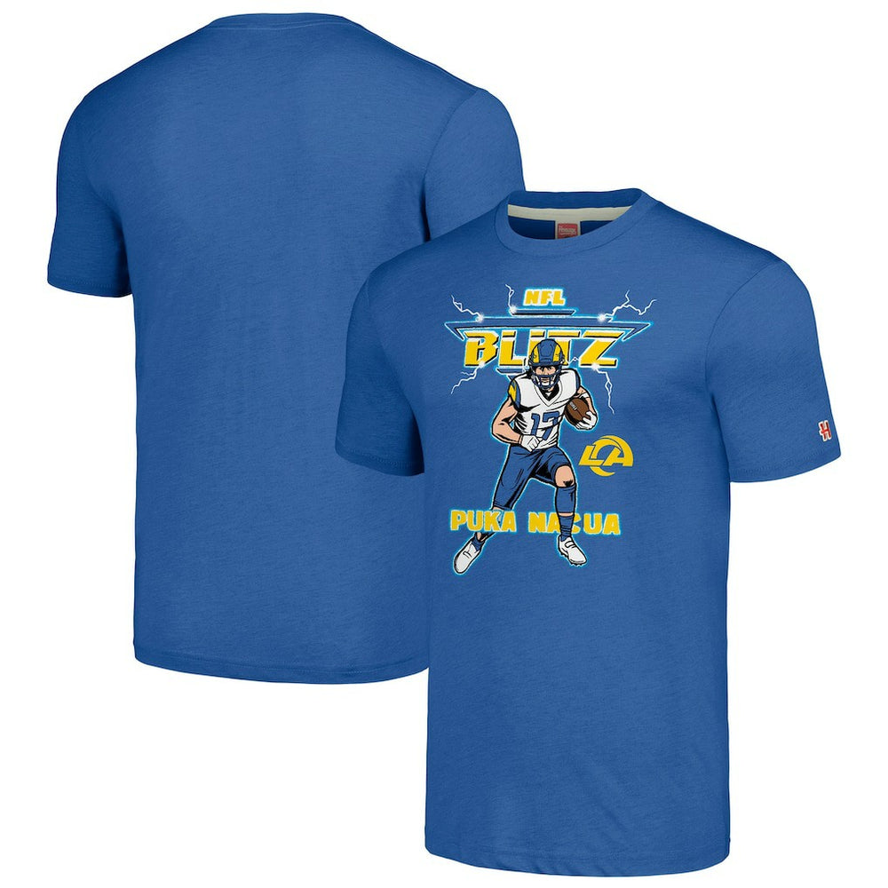 Puka Nacua Los Angeles Rams Homage Unisex NFL Blitz Player Tri-Blend T-Shirt - Royal - NFL