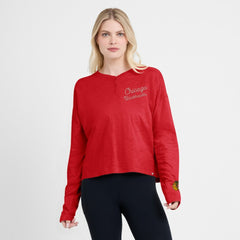Chicago Blackhawks Fanatics Women's Oversized All Out Effort Long Sleeve Henley T-Shirt - Red | Fanatics on sale