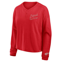 Detroit Red Wings Fanatics Women's Oversized All Out Effort Long Sleeve Henley T-Shirt - Red | Fanatics online