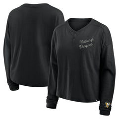 Pittsburgh Penguins Fanatics Women's Oversized All Out Effort Long Sleeve Henley T-Shirt - Black | Fanatics near me