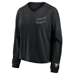 Pittsburgh Penguins Fanatics Women's Oversized All Out Effort Long Sleeve Henley T-Shirt - Black | Fanatics near me