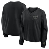 Vegas Golden Knights Fanatics Women's Oversized All Out Effort Long Sleeve Henley T-Shirt - Black | Fanatics Clearance