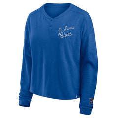 St. Louis Blues Fanatics Women's Oversized All Out Effort Long Sleeve Henley T-Shirt - Blue | Fanatics on sale