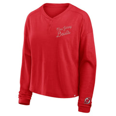 New Jersey Devils Fanatics Women's Oversized All Out Effort Long Sleeve Henley T-Shirt - Red | Fanatics discount