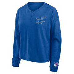 New York Rangers Fanatics Women's Oversized All Out Effort Long Sleeve Henley T-Shirt - Blue | Fanatics Clearance