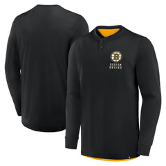 Boston Bruins Fanatics Adrenaline Push Long Sleeve Henley Shirt - Black | Fanatics discount