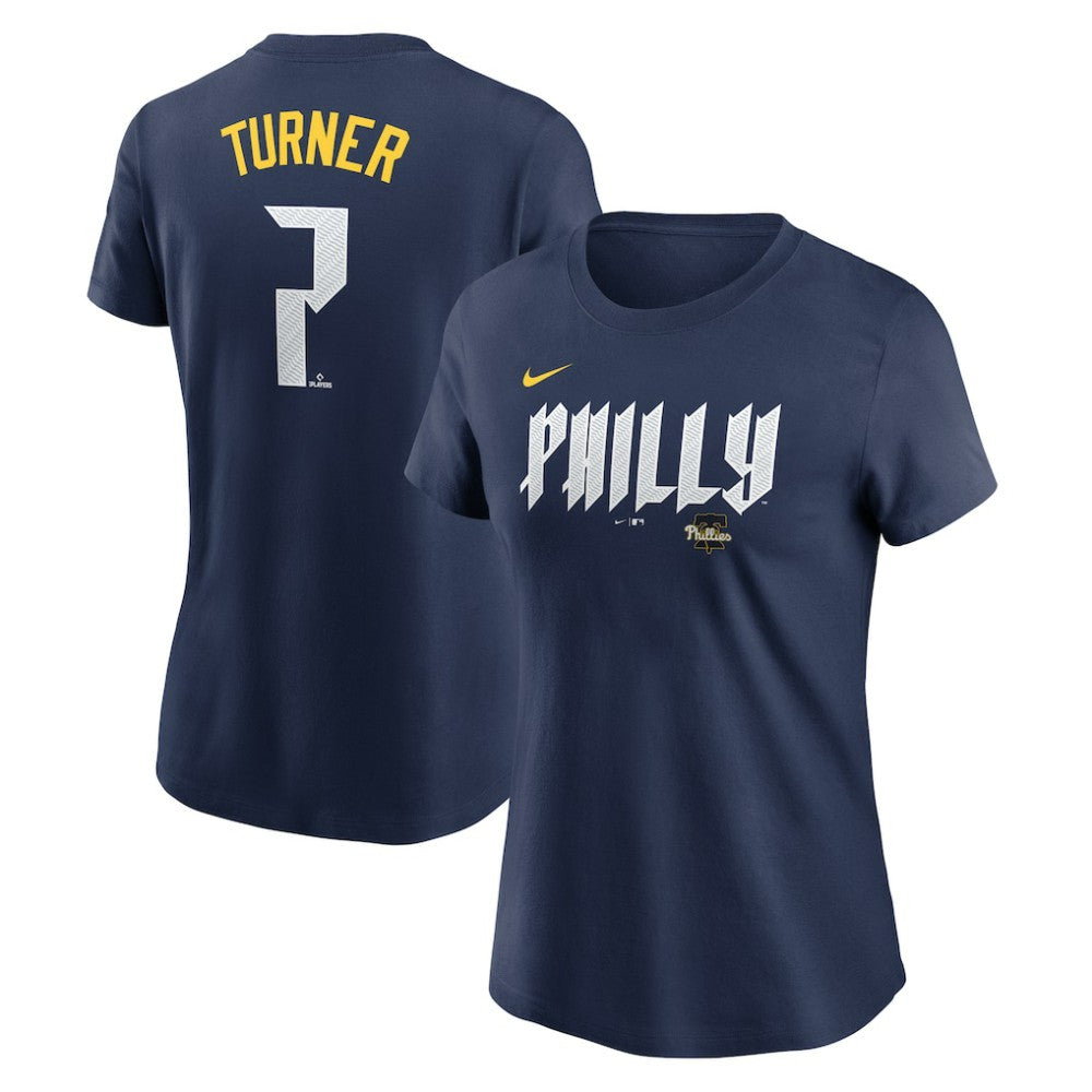 Trea Turner Philadelphia Phillies Nike Women's 2024 City Connect Fuse Player Name & Number T-Shirt Sale