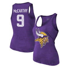 J.J. McCarthy Minnesota Vikings Majestic Threads Women's Name & Number Tri-Blend Scoop Neck Tank Top - Purple - NFL