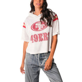 San Francisco 49ers The Wild Collective Women's Mesh Short Sleeve Hoodie T-Shirt - White - NFL