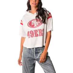 San Francisco 49ers The Wild Collective Women's Mesh Short Sleeve Hoodie T-Shirt - White - NFL