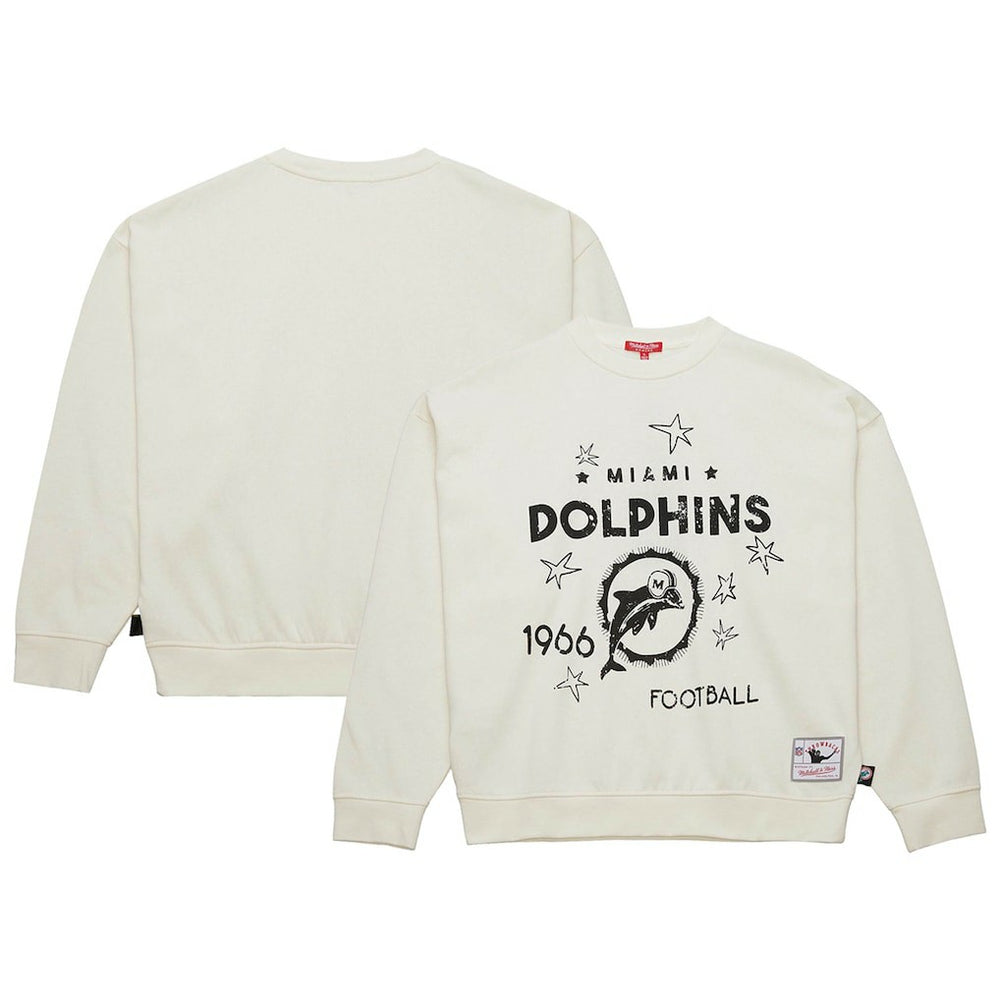 Miami Dolphins Women's Throwback Logo 3.0 Pullover Sweatshirt - Cream - Mitchell & Ness