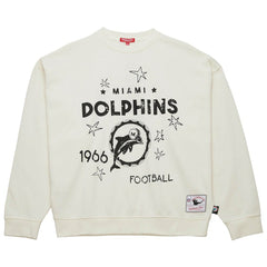 Miami Dolphins Women's Throwback Logo 3.0 Pullover Sweatshirt - Cream - Mitchell & Ness