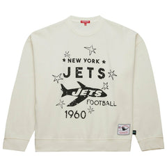 New York Jets Women's Throwback Logo 3.0 Pullover Sweatshirt - Cream - Mitchell & Ness