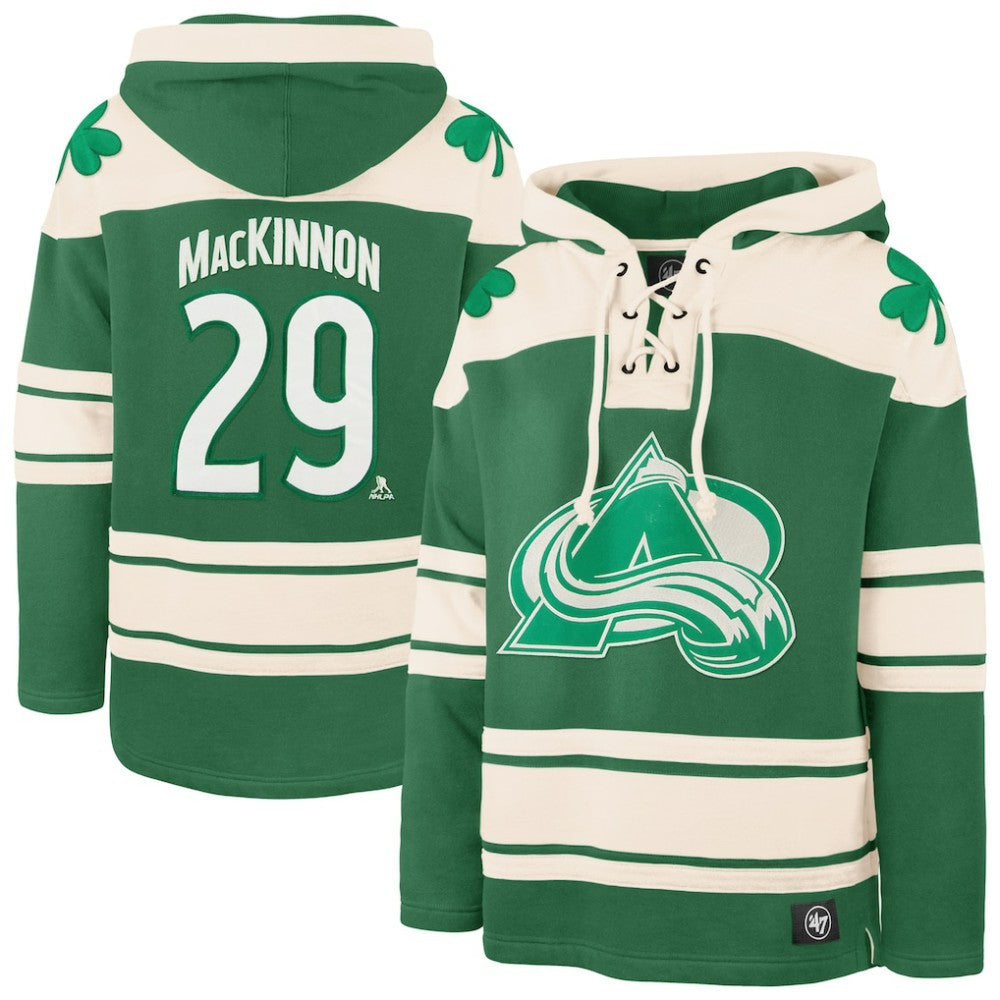 Nathan MacKinnon Colorado Avalanche '47 St. Patrick's Day Player Name & Number Lacer Pullover Hoodie - Kelly Green | 47 brand sale