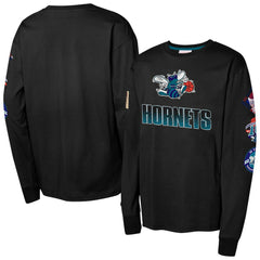 Mitchell & Ness Charlotte Hornets Youth Hardwood Classic All Over Long Sleeve T-Shirt Black
