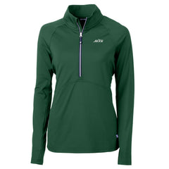 New York Jets Cutter & Buck Women's Primary Logo DryTec Adapt Eco Knit Stretch Recycled Raglan Half-Zip Top - Hunter Green - NFL