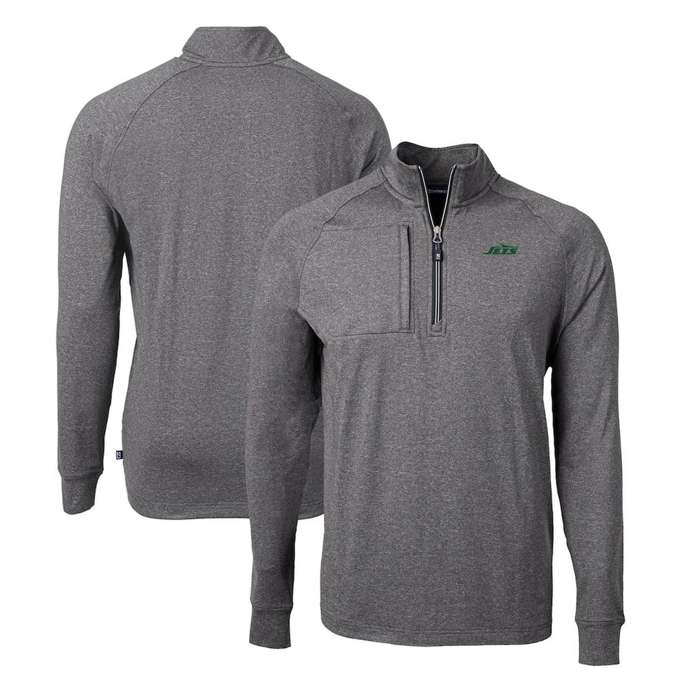 New York Jets Cutter & Buck Primary Logo Adapt Eco Knit Quarter-Zip Top - Heather Black - NFL