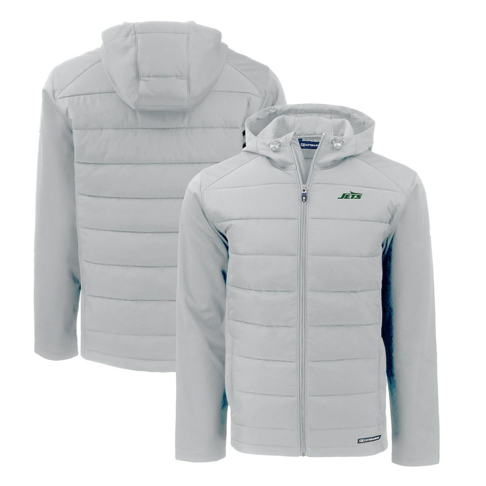 New York Jets Cutter & Buck Primary Logo Evoke Hybrid Eco Softshell Recycled Full-Zip Hooded Jacket - Gray - NFL