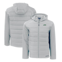 New York Jets Cutter & Buck Primary Logo Evoke Hybrid Eco Softshell Recycled Full-Zip Hooded Jacket - Gray - NFL