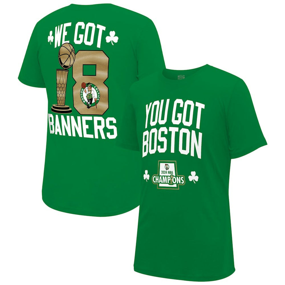 Boston Celtics Stadium Essentials 2024 NBA Finals Champions 18 Banners T-Shirt - Kelly Green