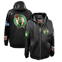 Boston Celtics Jeff Hamilton Vegan Leather Full-Zip Hoodie Black