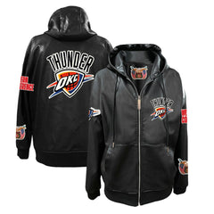Oklahoma City Thunder Jeff Hamilton Vegan Leather Full-Zip Hoodie Black