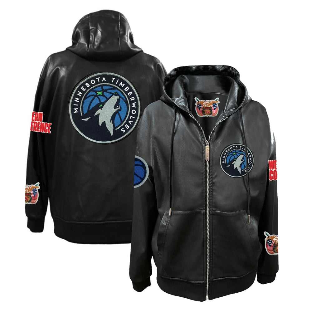Minnesota Timberwolves Jeff Hamilton Vegan Leather Full-Zip Hoodie Black