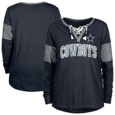 Dallas Cowboys New Era Women's Lace-Up Notch-Neck Long Sleeve T-Shirt - Navy - NFL