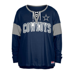 Dallas Cowboys New Era Women's Plus Size Lace-Up Notch Neck Long Sleeve T-Shirt - Navy - NFL