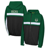 Milwaukee Bucks Youth Headliner Windbreaker Full-Zip Hoodie Jacket Hunter Green