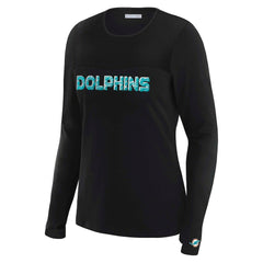 Miami Dolphins WEAR by Erin Andrews x Gracie Hunt Women's Mesh Panel Long Sleeve T-Shirt - Black - NFL