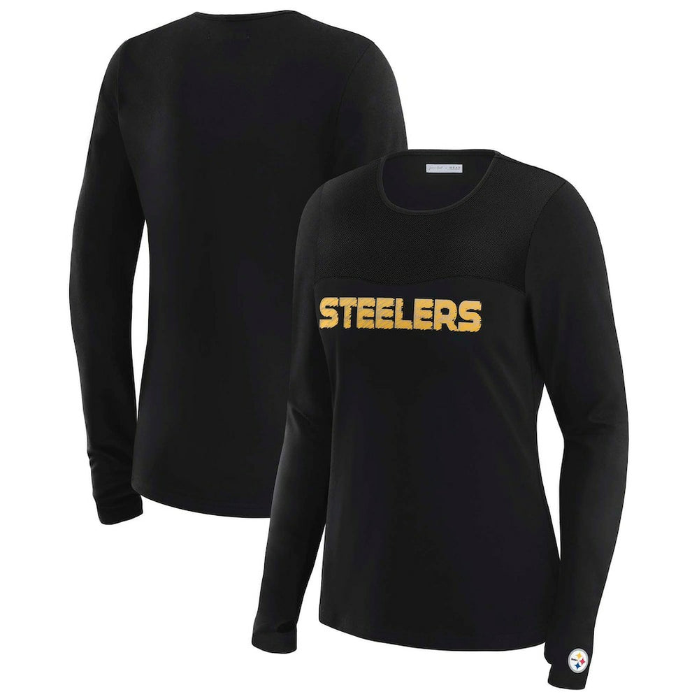 Pittsburgh Steelers WEAR by Erin Andrews x Gracie Hunt Women's Mesh Panel Long Sleeve T-Shirt - Black - NFL