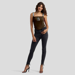 Cleveland Browns WEAR by Erin Andrews x Gracie Hunt Women's Chain Link Corset Top - Brown - NFL
