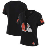 Cleveland Browns WEAR by Erin Andrews x Gracie Hunt Women's Draft Me Lace-Up T-Shirt - Black - NFL
