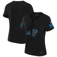 Carolina Panthers WEAR by Erin Andrews x Gracie Hunt Women's Draft Me Lace-Up T-Shirt - Black - NFL
