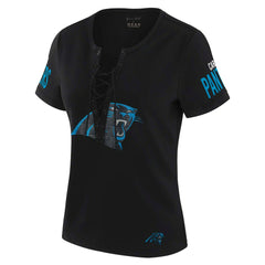 Carolina Panthers WEAR by Erin Andrews x Gracie Hunt Women's Draft Me Lace-Up T-Shirt - Black - NFL