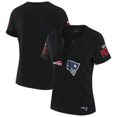 New England Patriots WEAR by Erin Andrews x Gracie Hunt Women's Draft Me Lace-Up T-Shirt - Black - NFL