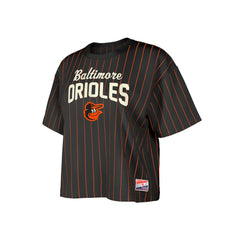 Baltimore Orioles New Era Women's Cooperstown Collection Multiplier Pinstripe Cropped T-Shirt Discount